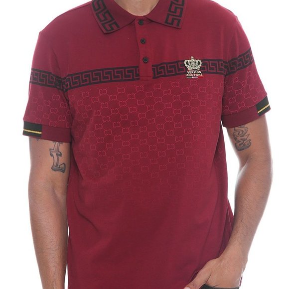 Men's Burgundy Polo Button Down Shirt - Picture 2 of 4